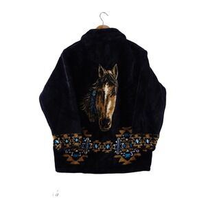 Bear Ridge Outfitters Horse Fleece Jacket Small Black Southwest Made in USA